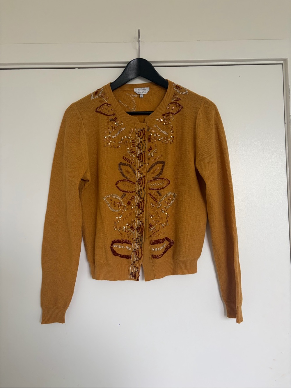 MaxMara Mustard Yellow Embellished Women's Cardigan